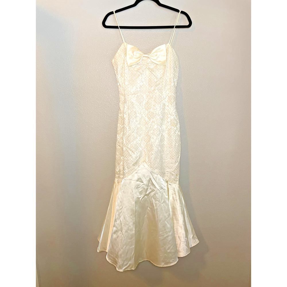 VTG Glenrob Sz 11/12 Medium? Dress ILGWU 80s Prom Party Yellow Mermaid Tail USA